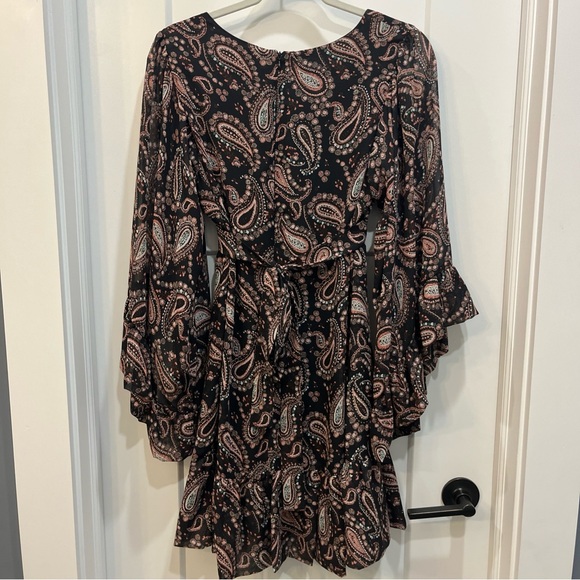 Betsey Johnson Women’s Paisley Print Black Pink Ruffle Bohemian Tie Dress Size 6 - Picture 9 of 13